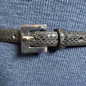 Skinny Black Snakeskin Belt with Silver Buckle. Size L